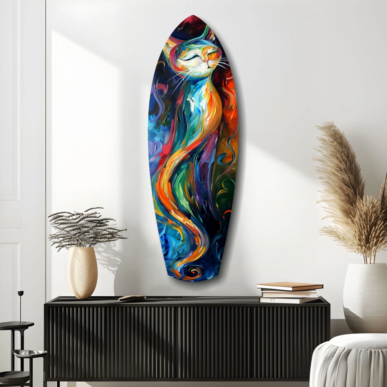 Colorful Swirl Cat Surfboard Glass Wall Art - Image 10