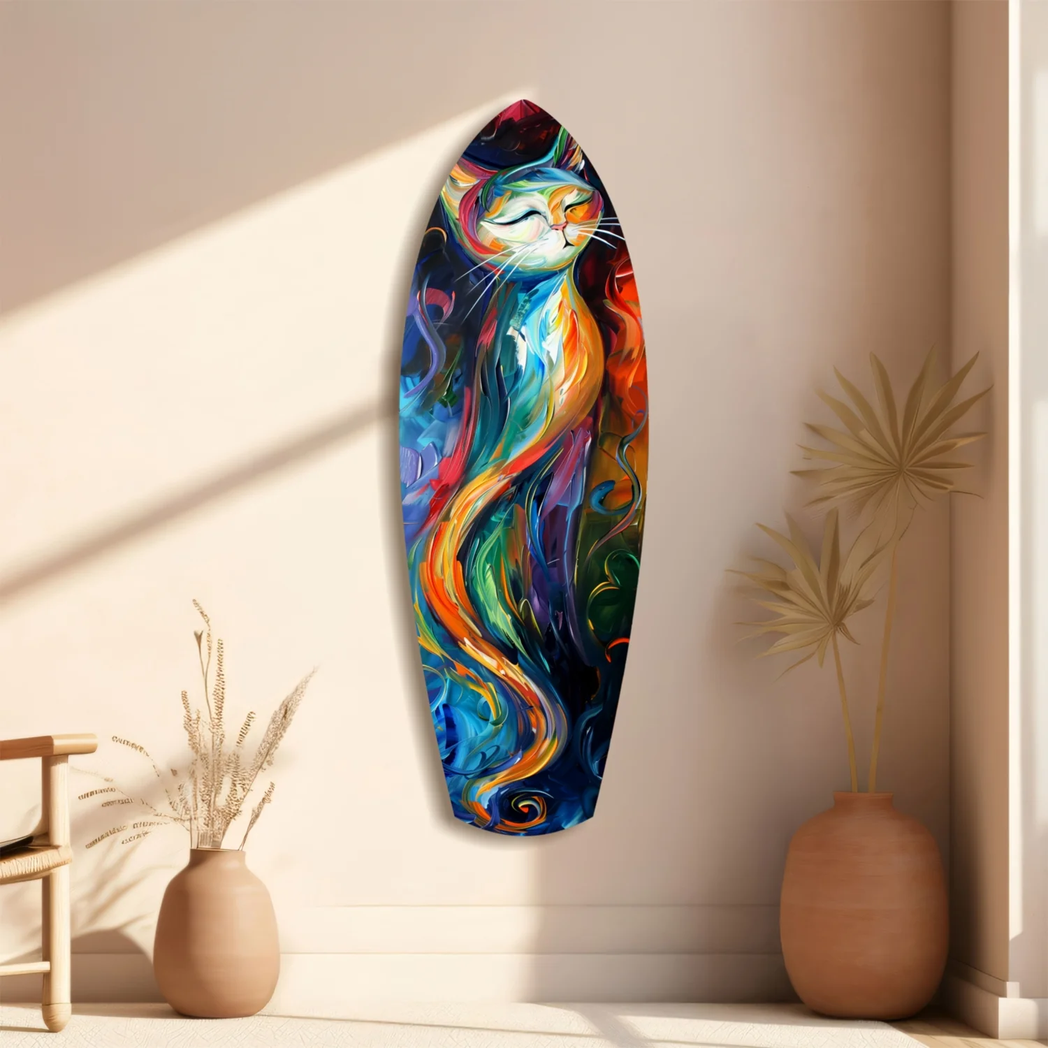 Colorful Swirl Cat Surfboard Glass Wall Art - Image 11