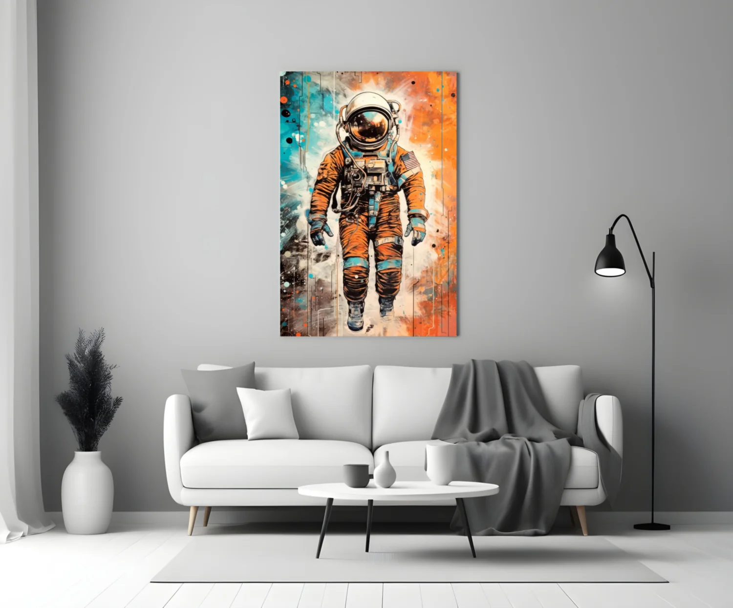 Comic Orange Astronaut Glass Wall Art - Image 3