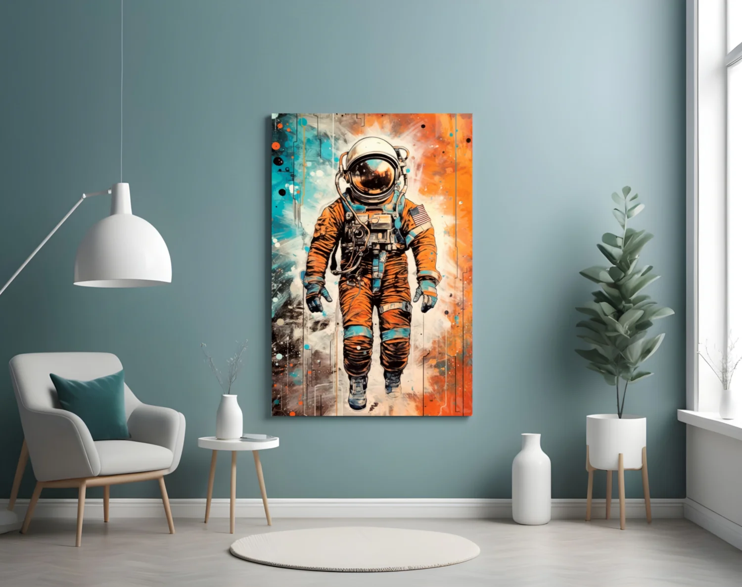 Comic Orange Astronaut Glass Wall Art - Image 4