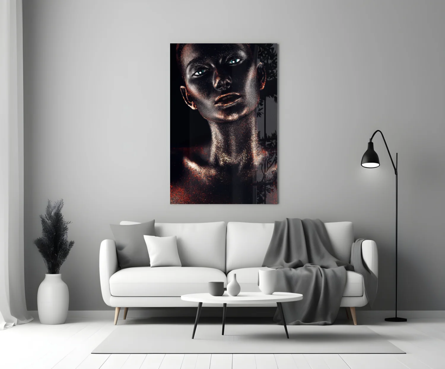 Copper Glitter Blue Eyes Woman Glass Wall Art - Image 3