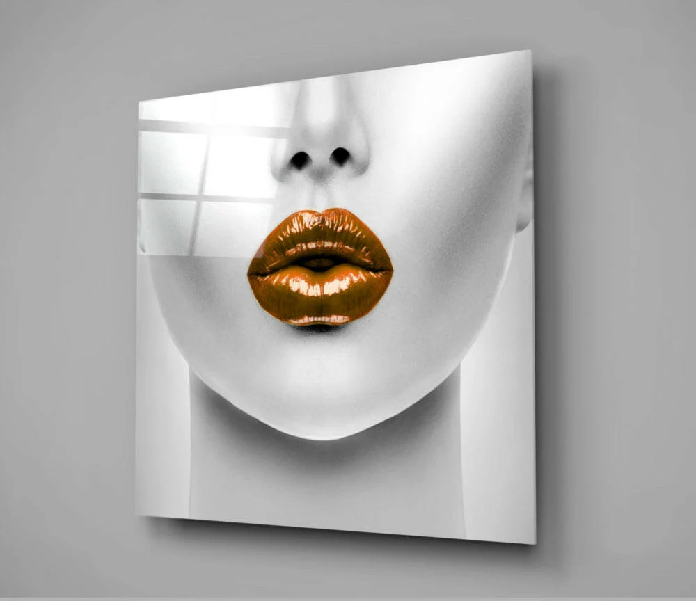 Copper Orange Glossy Lips Glass Wall Art - Image 2