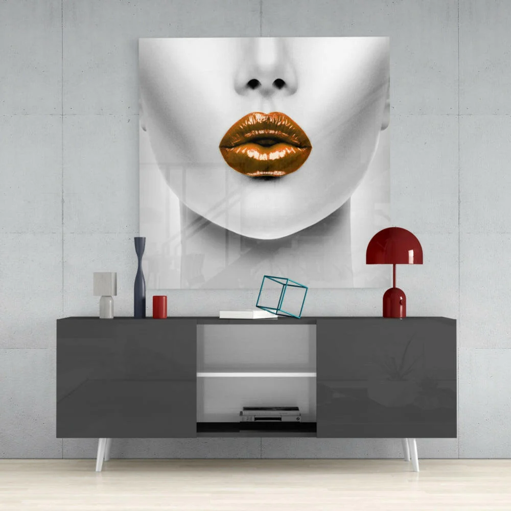 Copper Orange Glossy Lips Glass Wall Art - Image 4