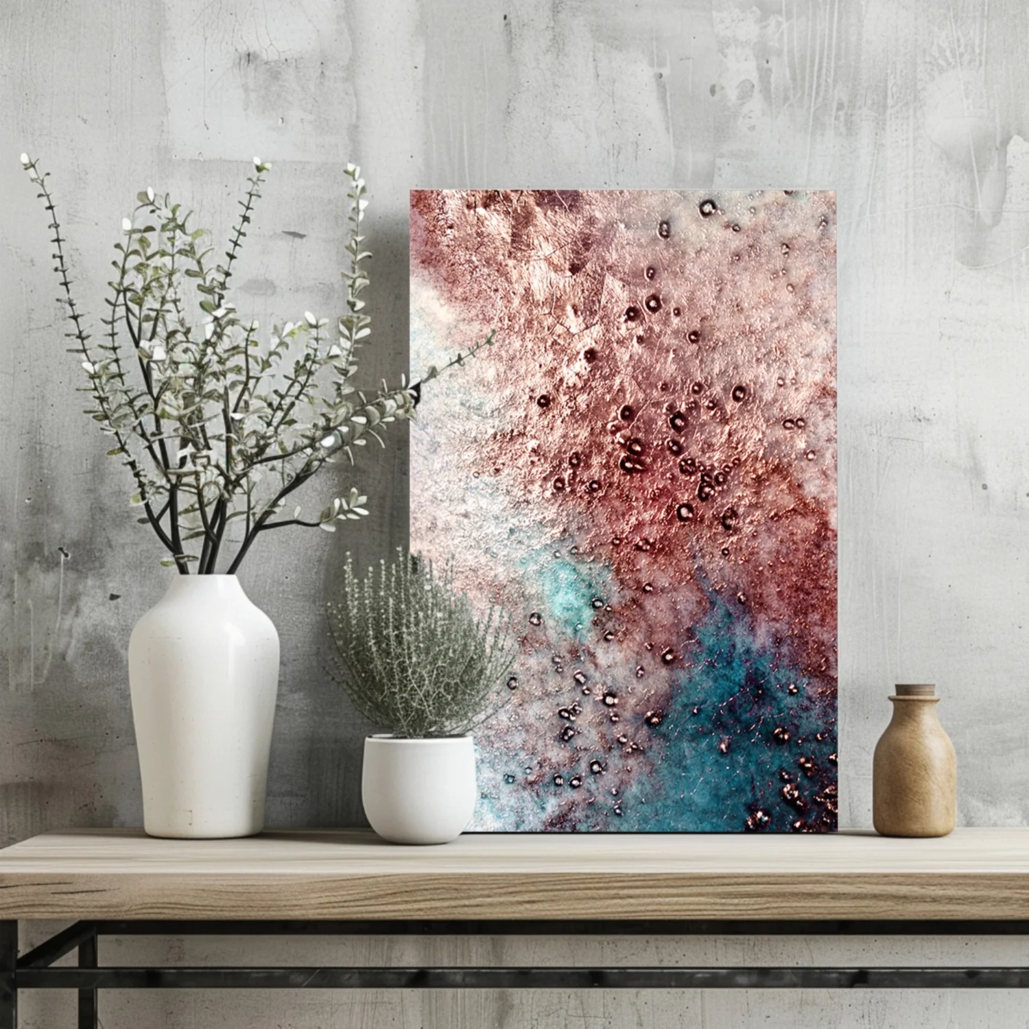 Copper Teal Droplets Aluminum Print - Image 2