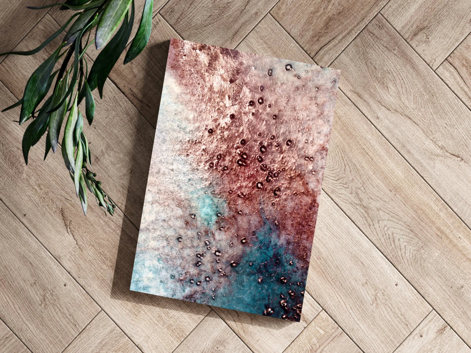 Copper Teal Droplets Aluminum Print - Image 3