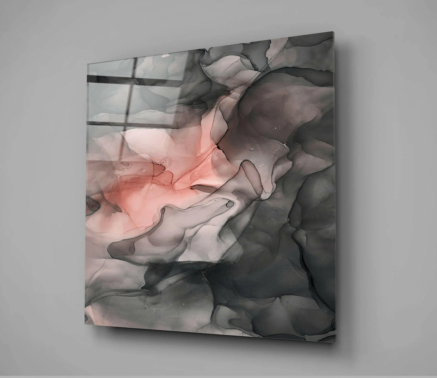 Coral Bloom Charcoal Ink Glass Wall Art - Image 2
