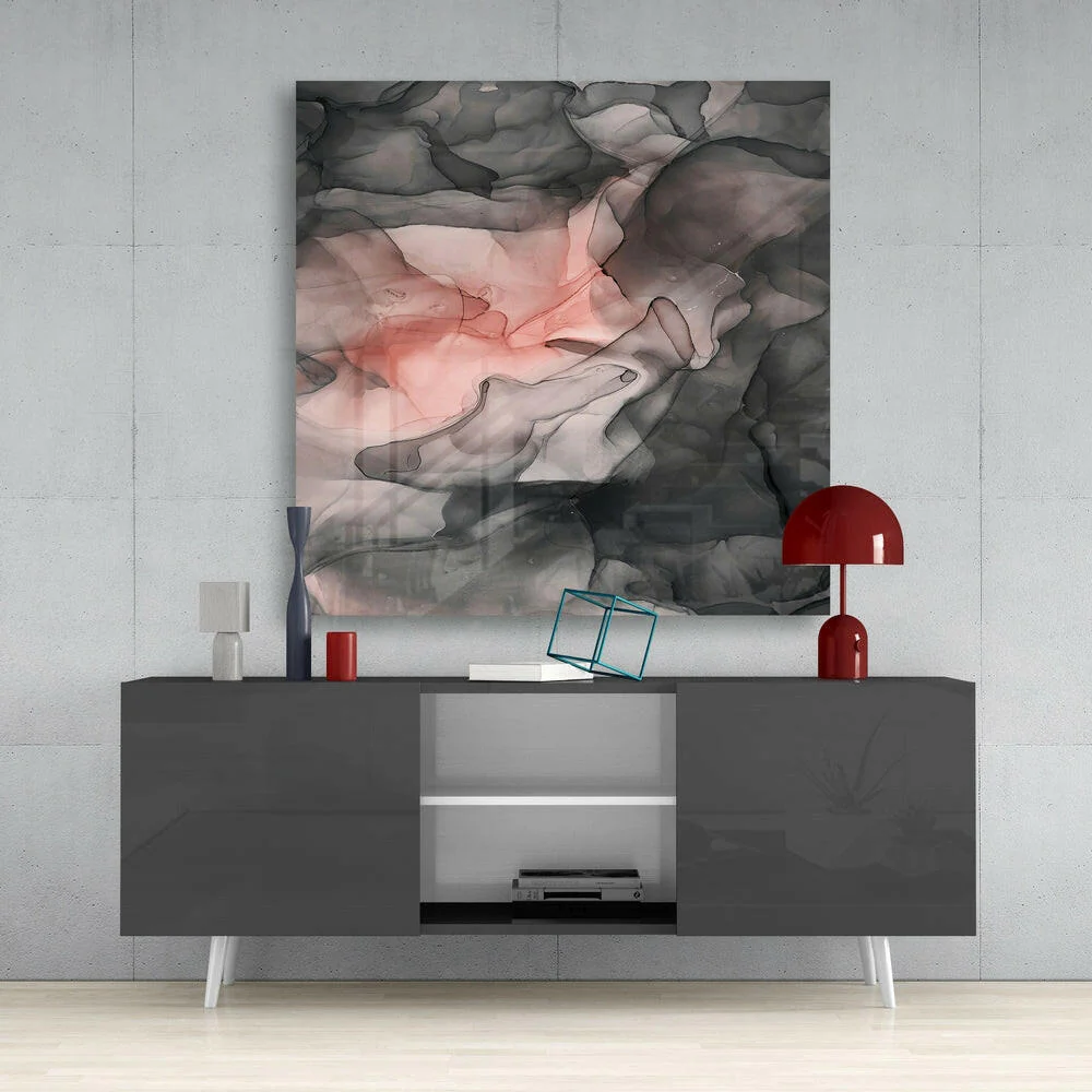 Coral Bloom Charcoal Ink Glass Wall Art - Image 4