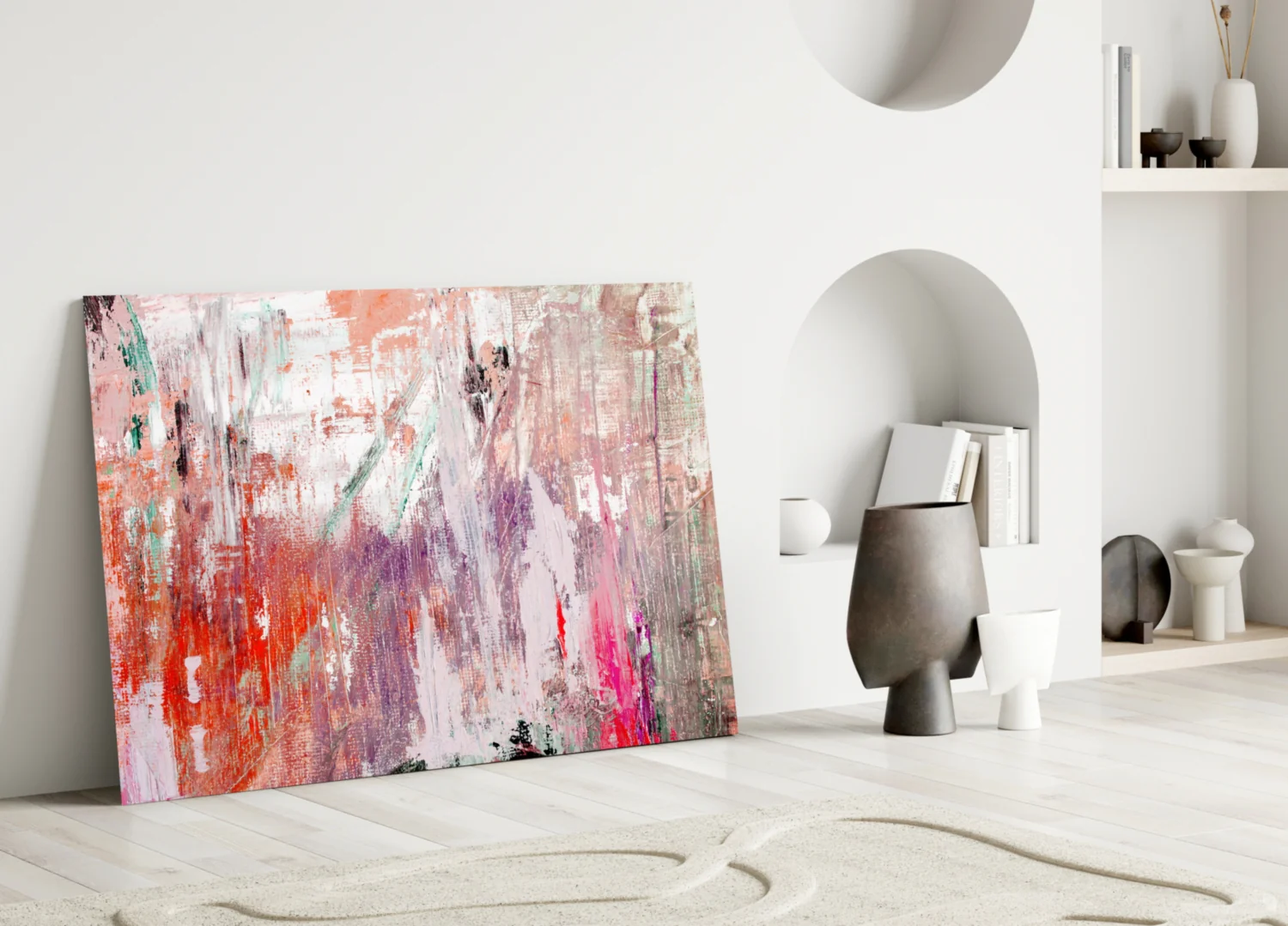 Coral Pink Textured Palette Glass Wall Art - Image 3