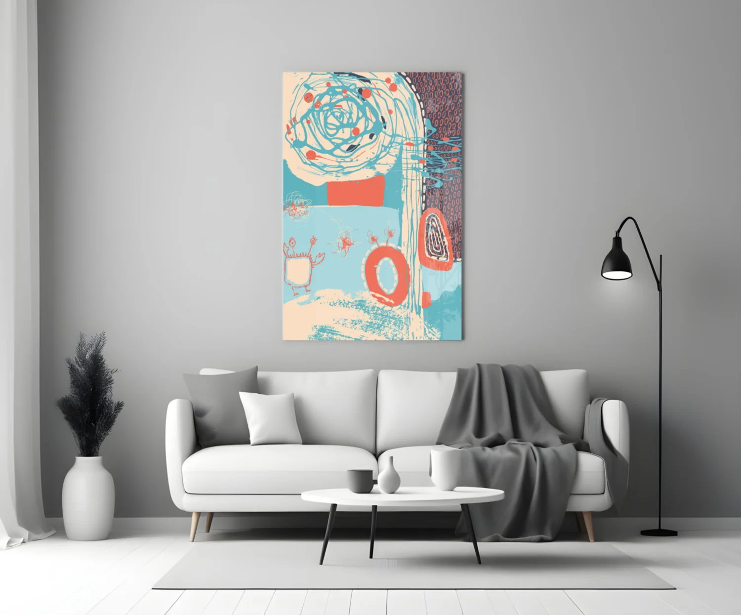 Coral Scribble Spiral Glass Wall Art - Image 4