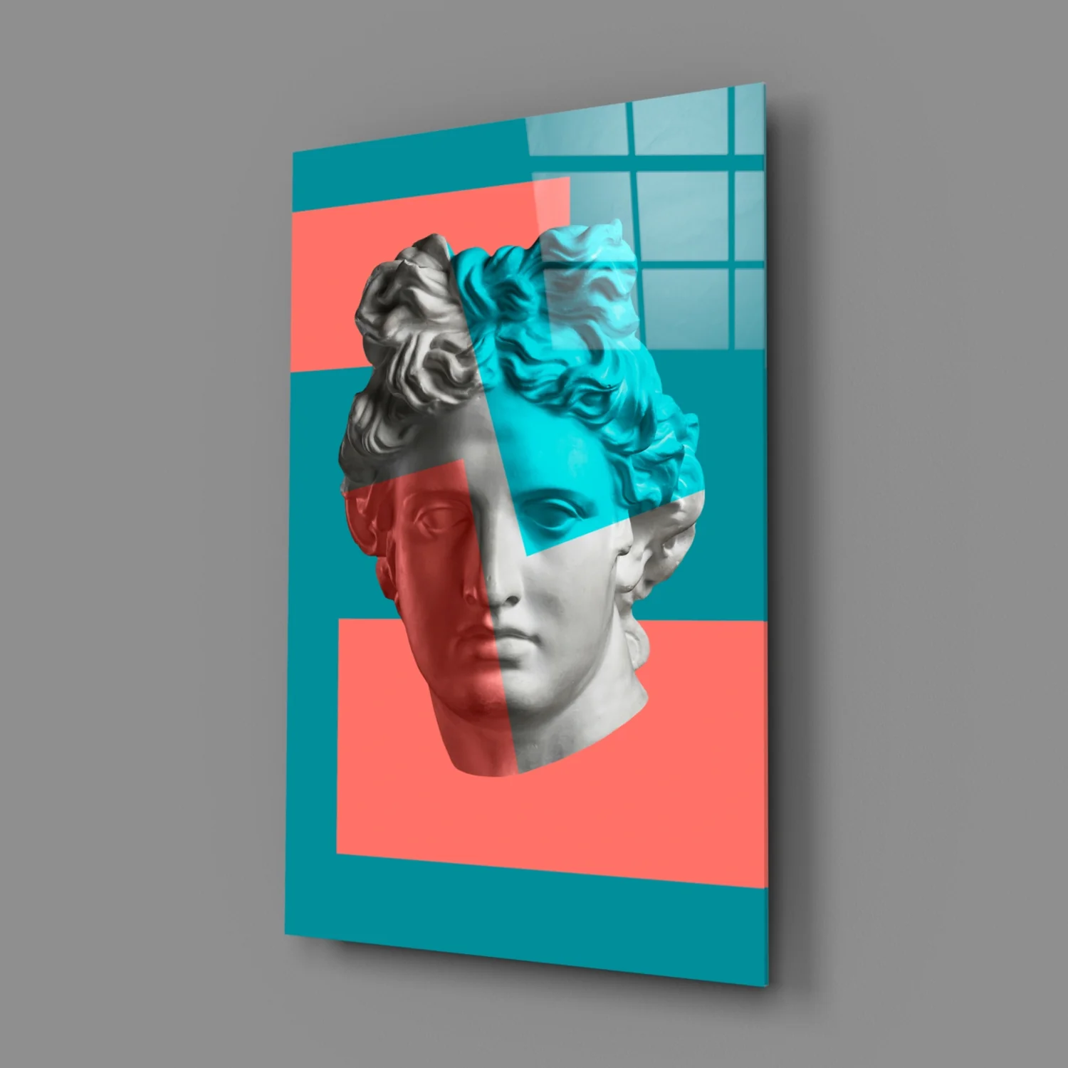 Coral Teal Split Apollo Glass Wall Art - Image 2
