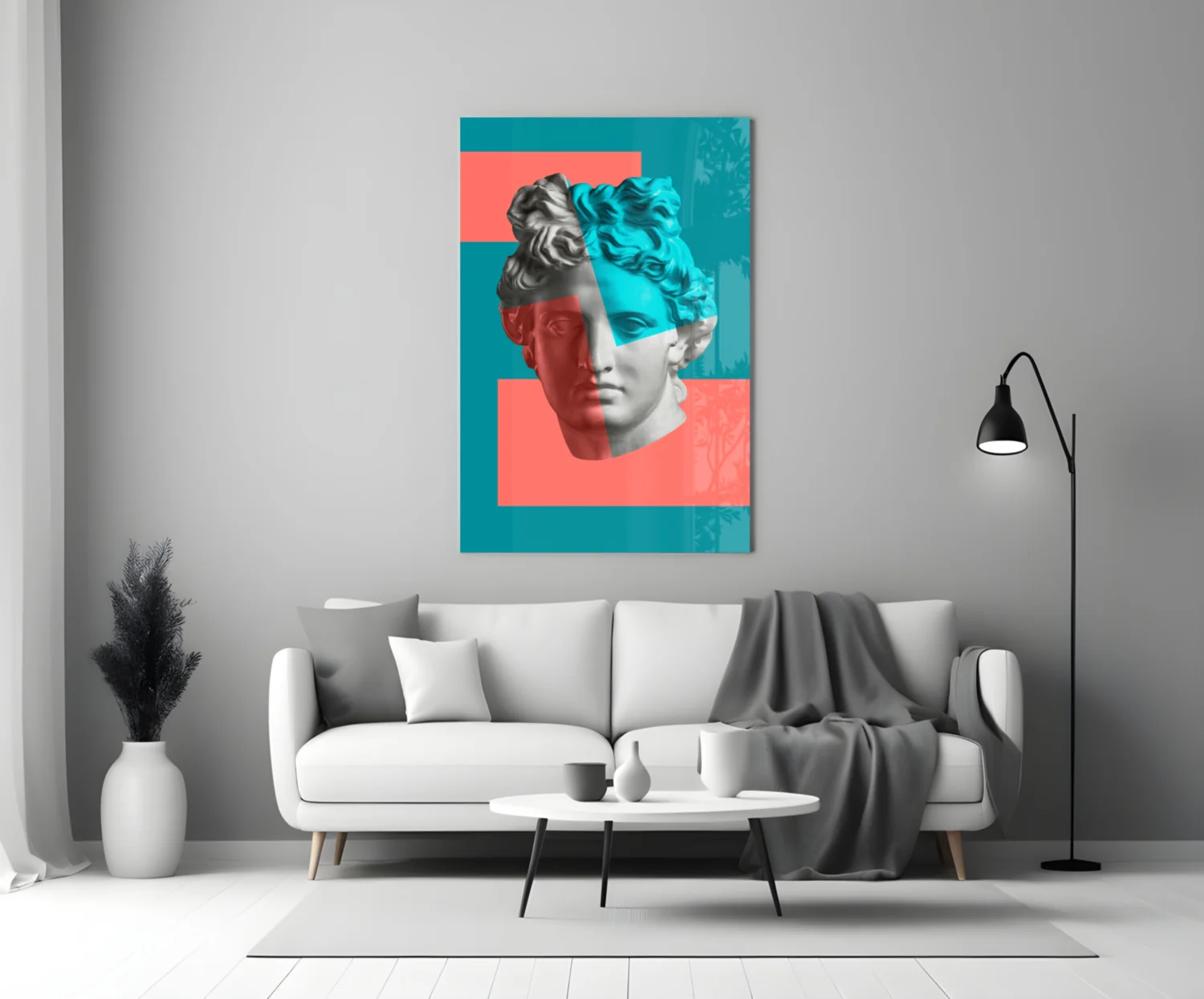 Coral Teal Split Apollo Glass Wall Art - Image 3