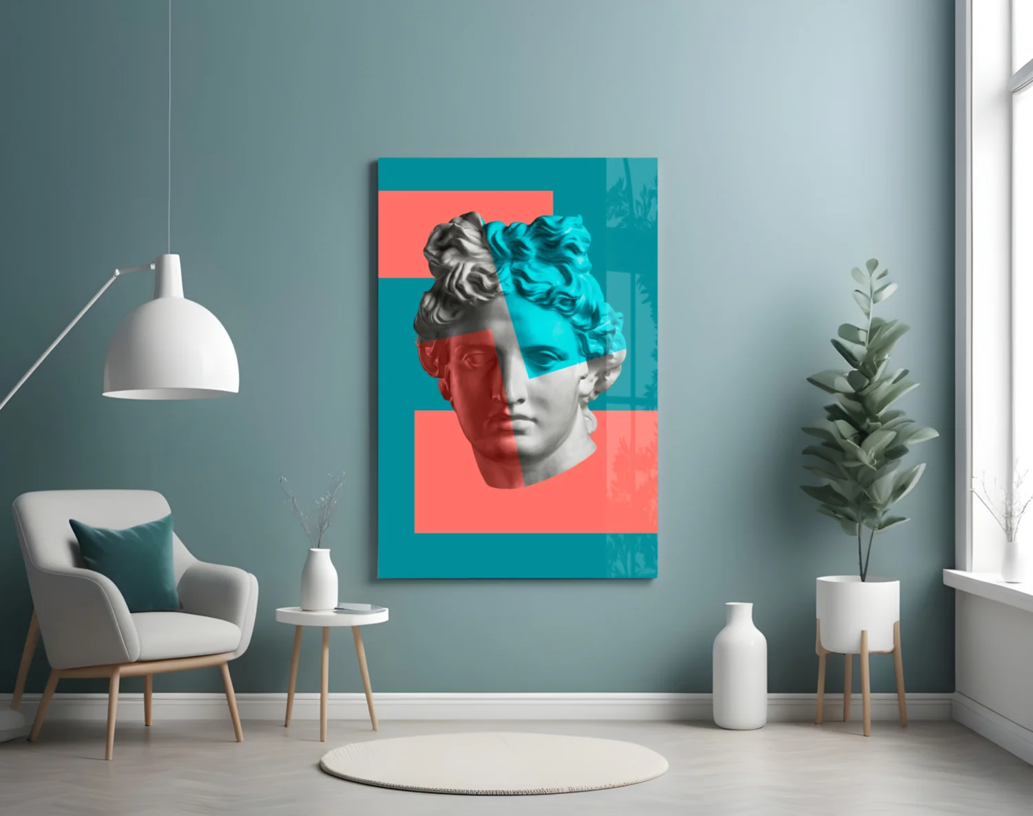 Coral Teal Split Apollo Glass Wall Art - Image 4