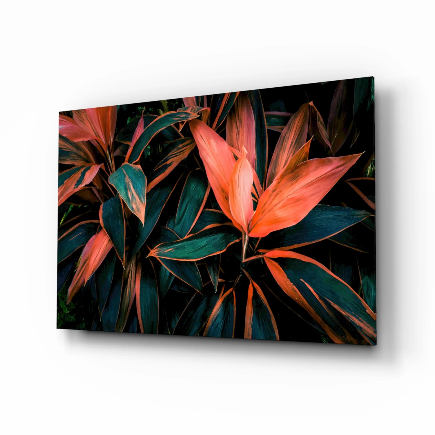 Coral Tropical Leaves Glass Wall Art - Image 2