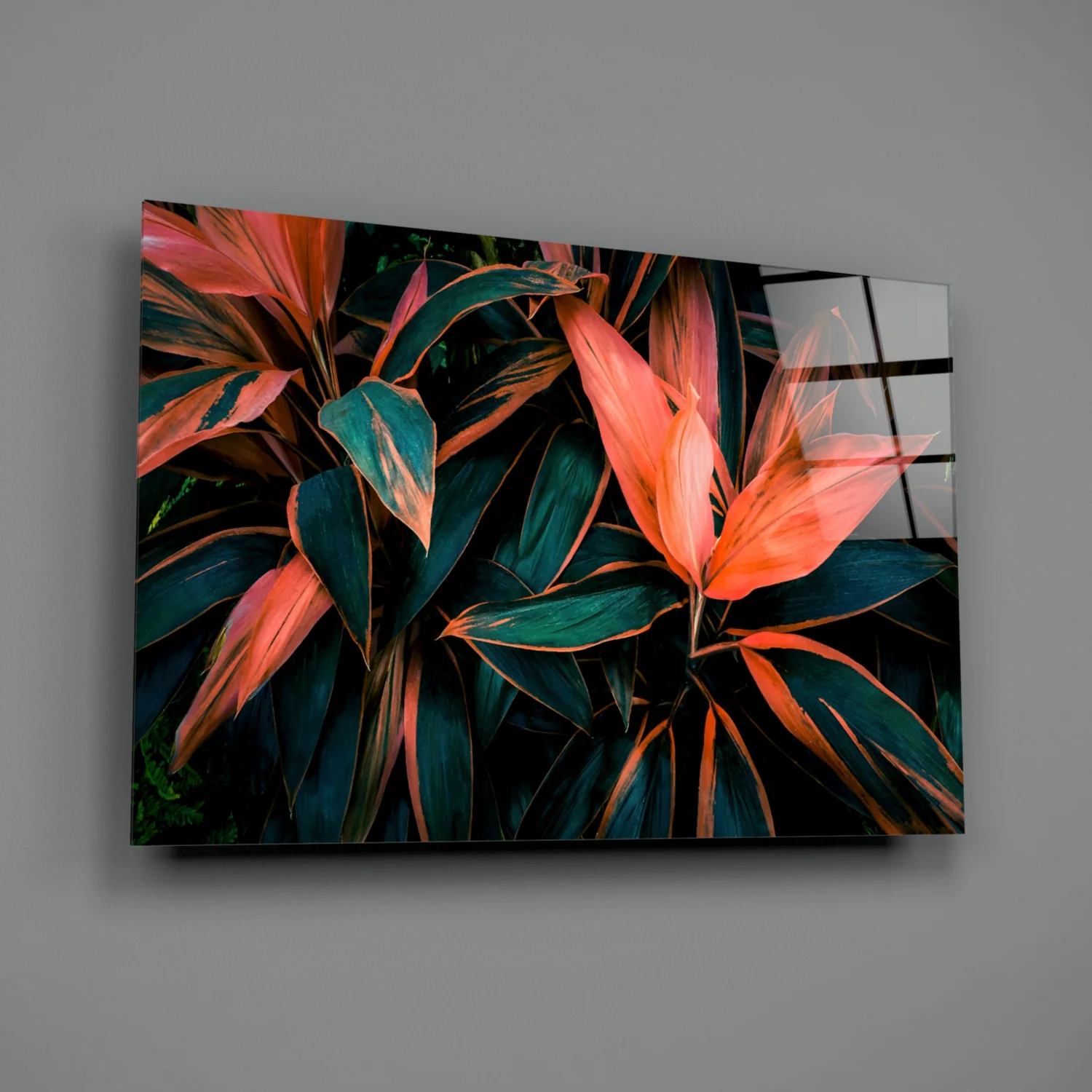 Coral Tropical Leaves Glass Wall Art - Image 3