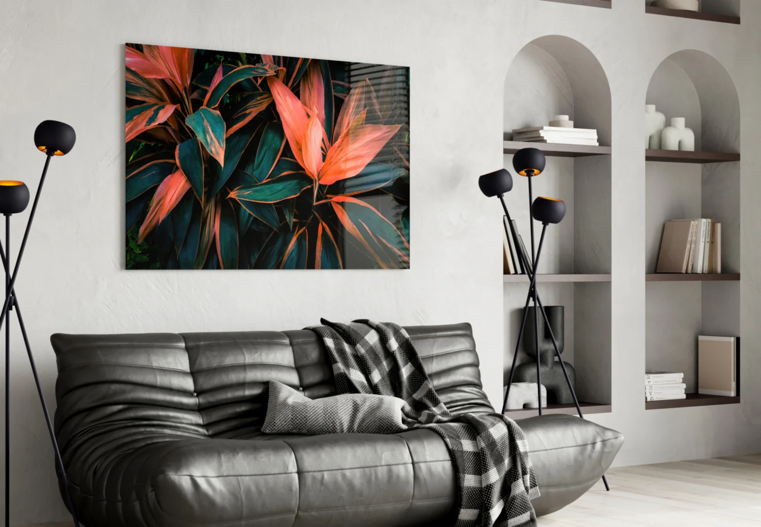 Coral Tropical Leaves Glass Wall Art - Image 5