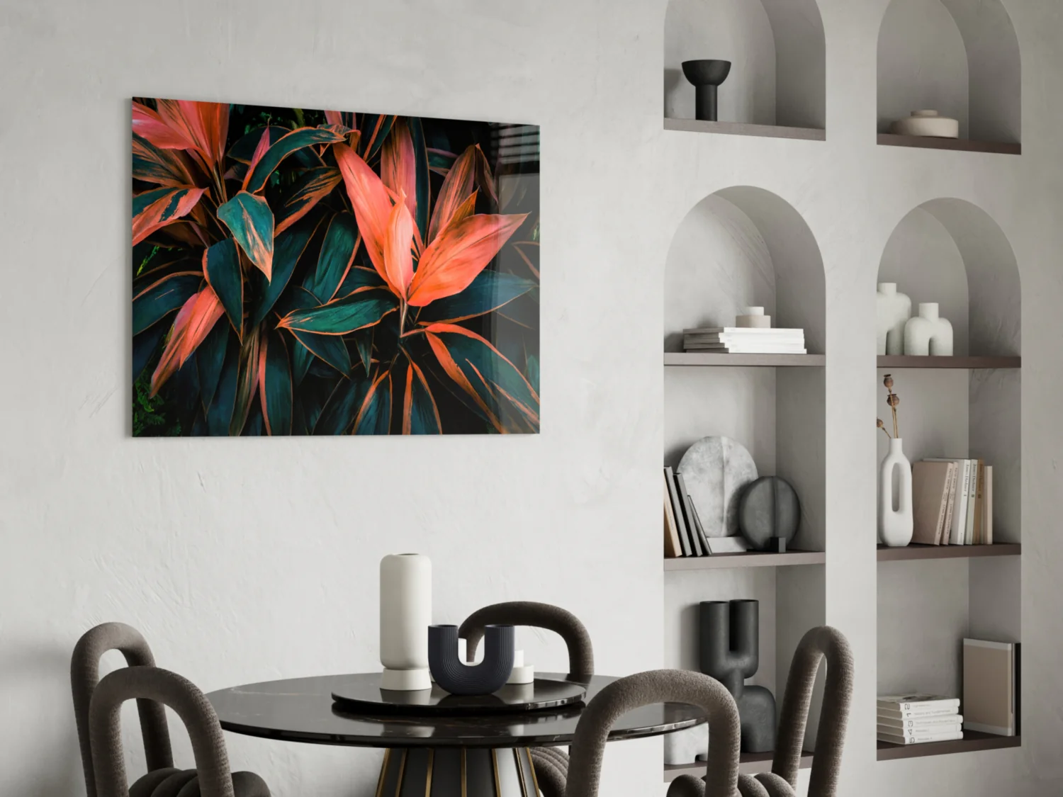 Coral Tropical Leaves Glass Wall Art - Image 6