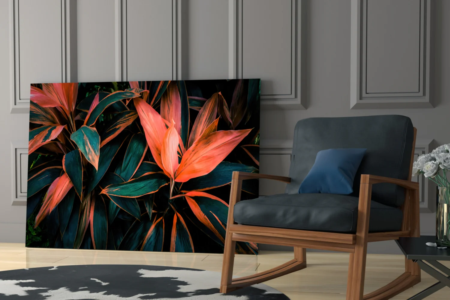 Coral Tropical Leaves Glass Wall Art - Image 7