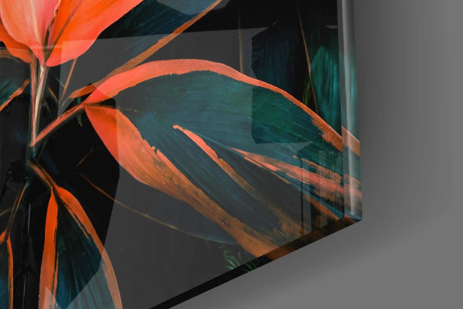 Coral Tropical Leaves Glass Wall Art - Image 8