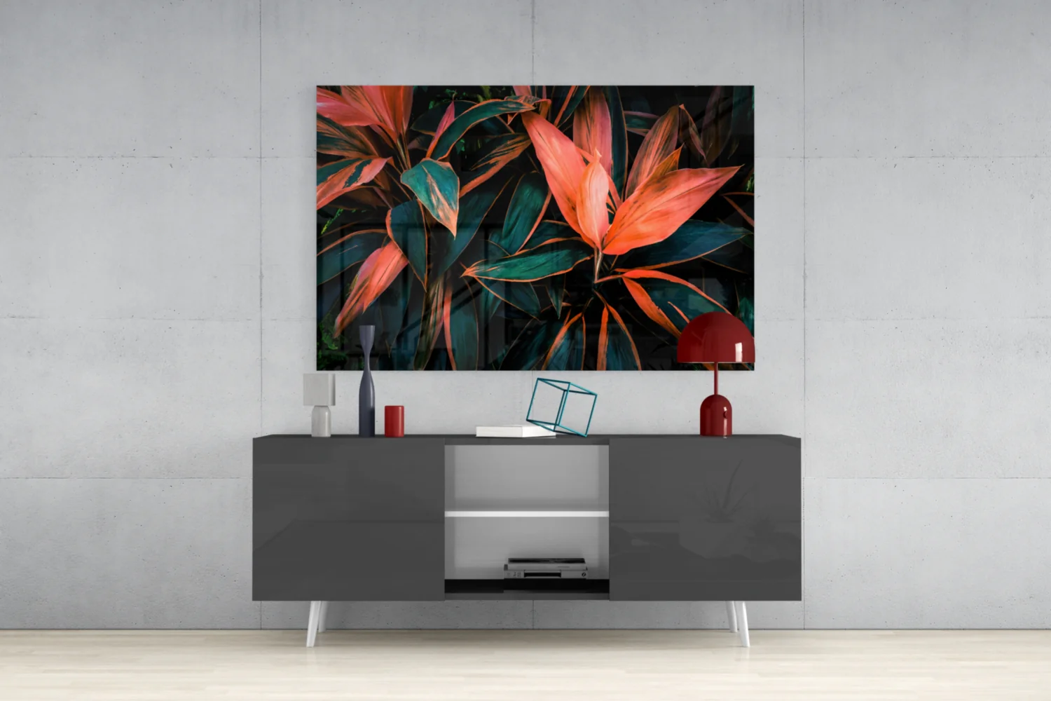 Coral Tropical Leaves Glass Wall Art - Image 9