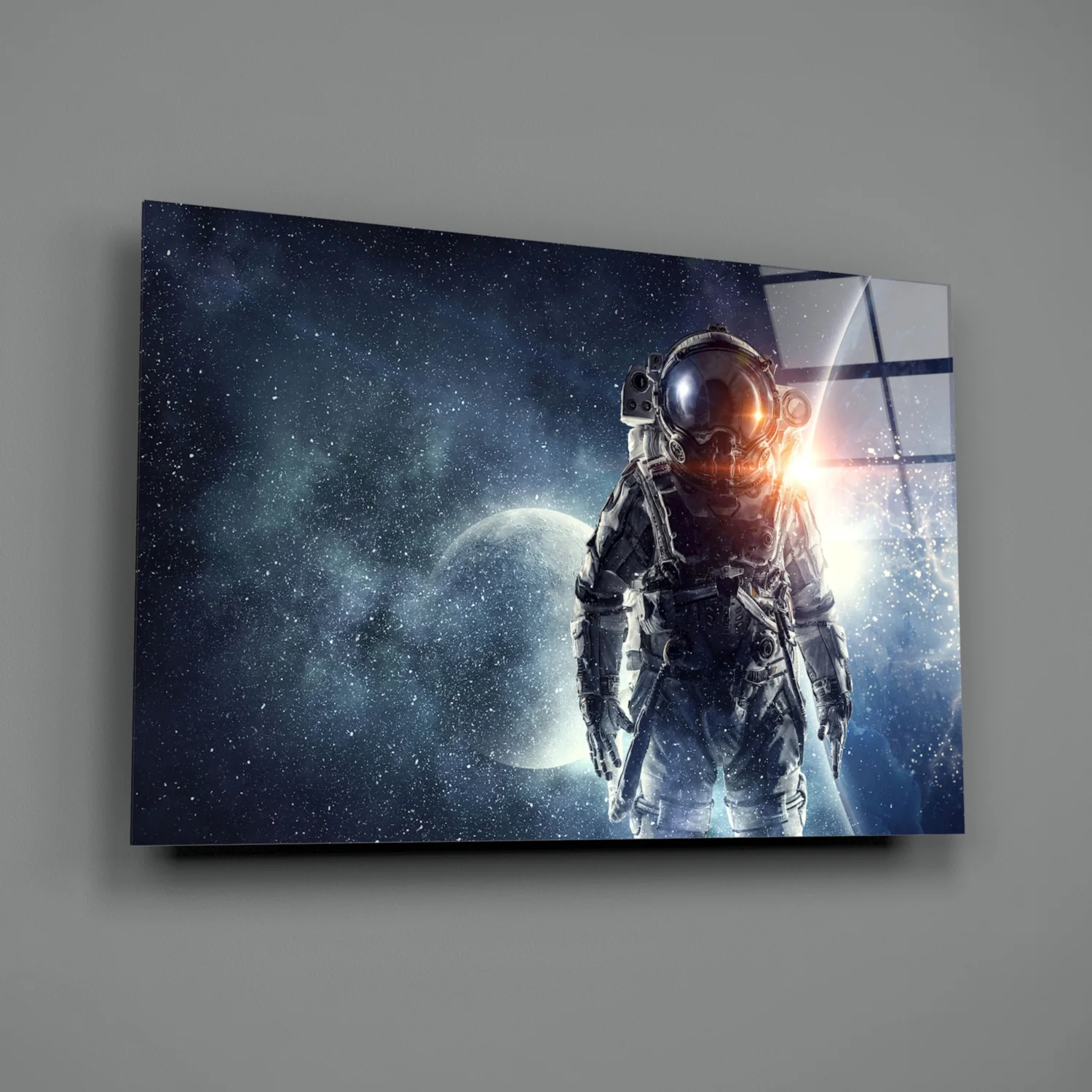 Cosmic Sun Flare Astronaut Glass Wall Art - Image 3