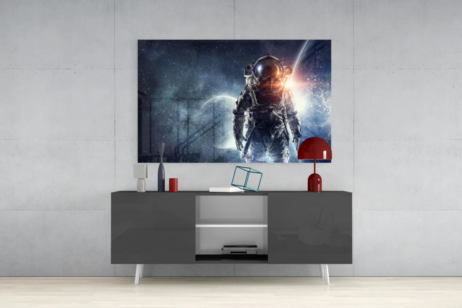 Cosmic Sun Flare Astronaut Glass Wall Art - Image 9