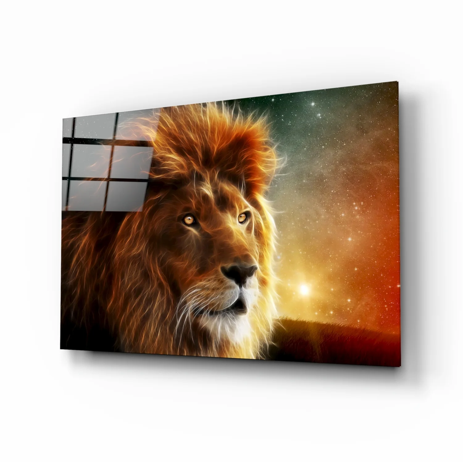 Cosmic Sunset Golden Lion Glass Wall Art - Image 2