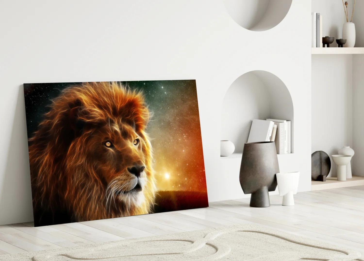 Cosmic Sunset Golden Lion Glass Wall Art - Image 4