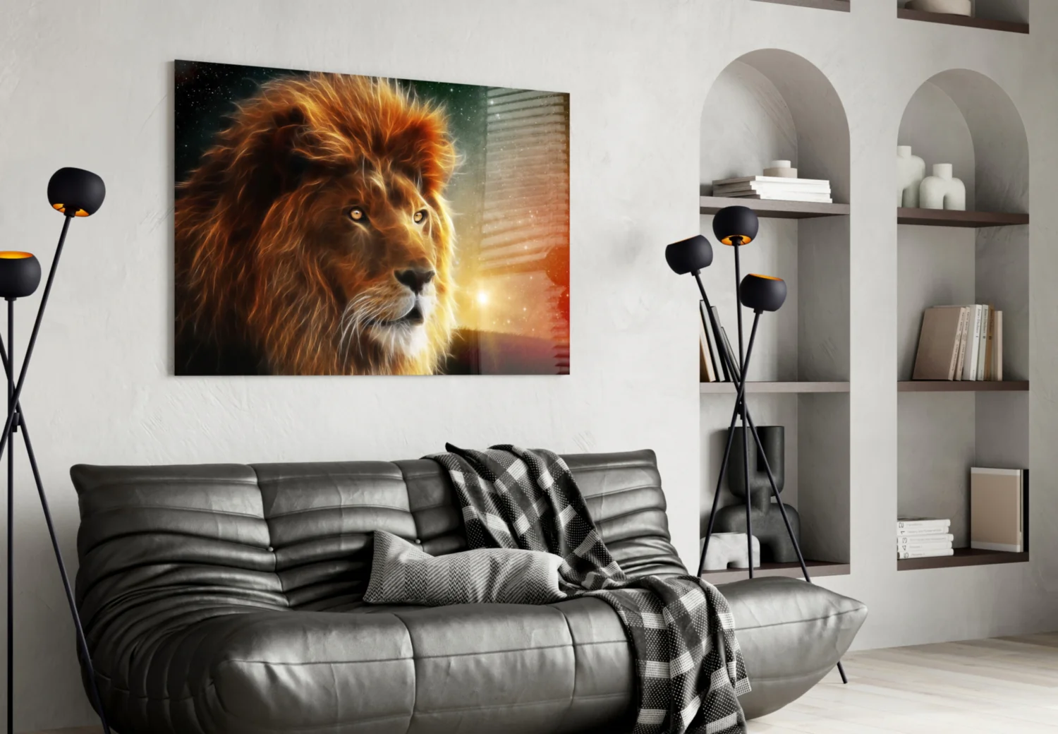 Cosmic Sunset Golden Lion Glass Wall Art - Image 5