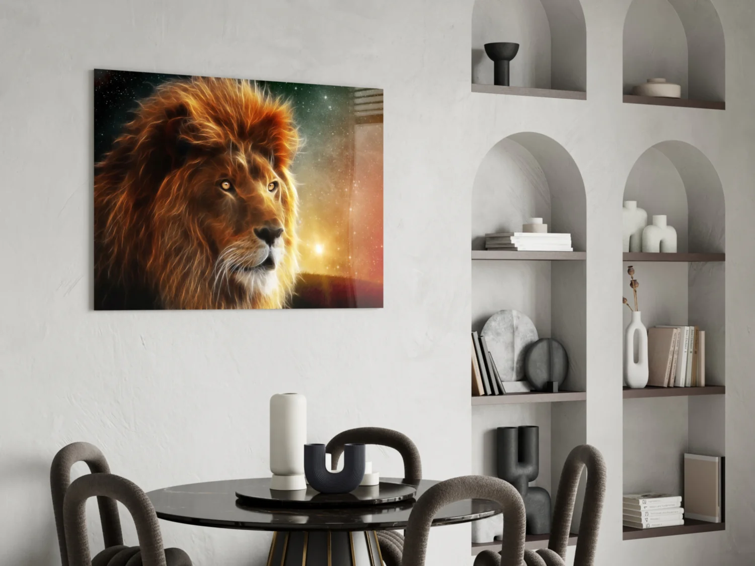 Cosmic Sunset Golden Lion Glass Wall Art - Image 6