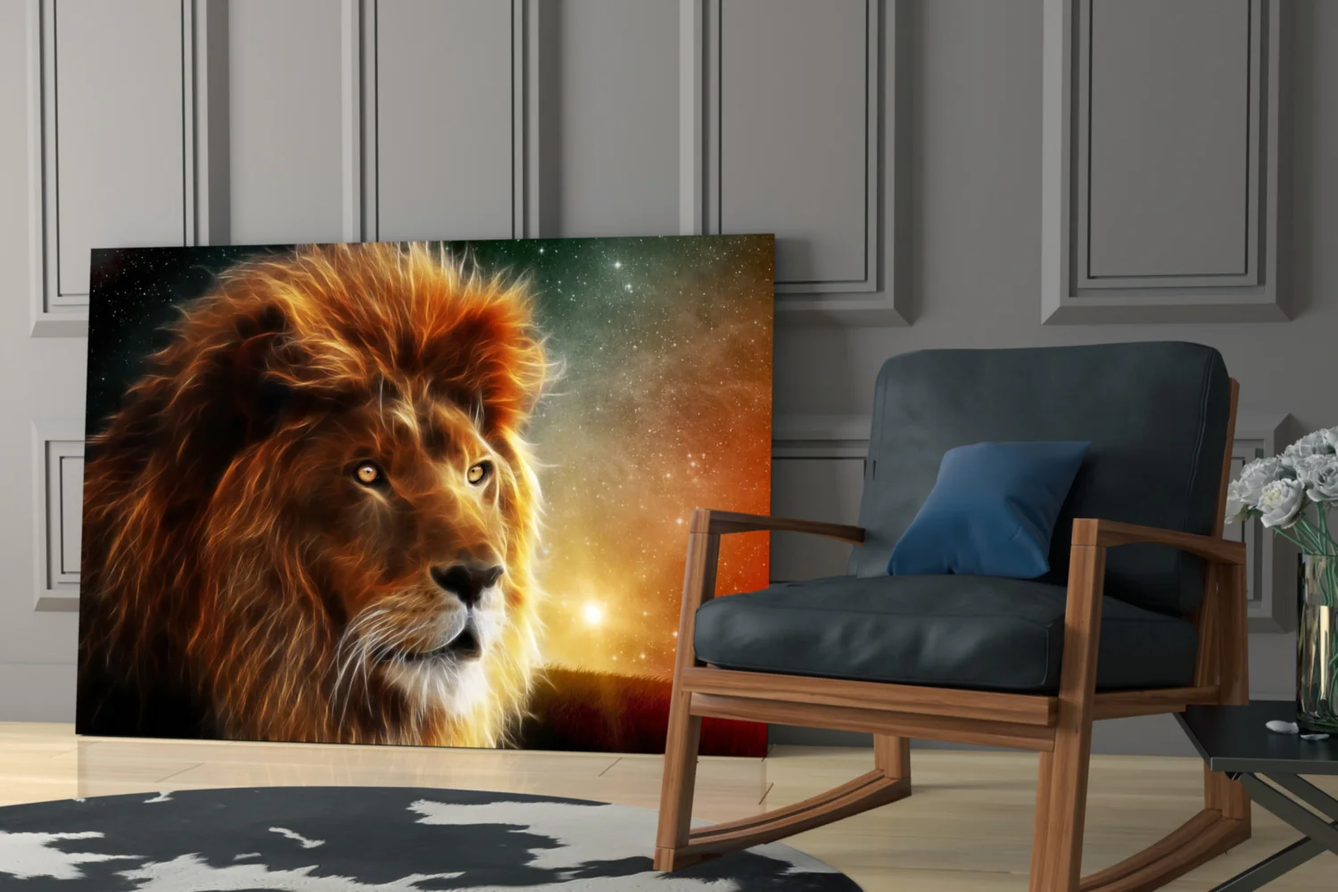 Cosmic Sunset Golden Lion Glass Wall Art - Image 7