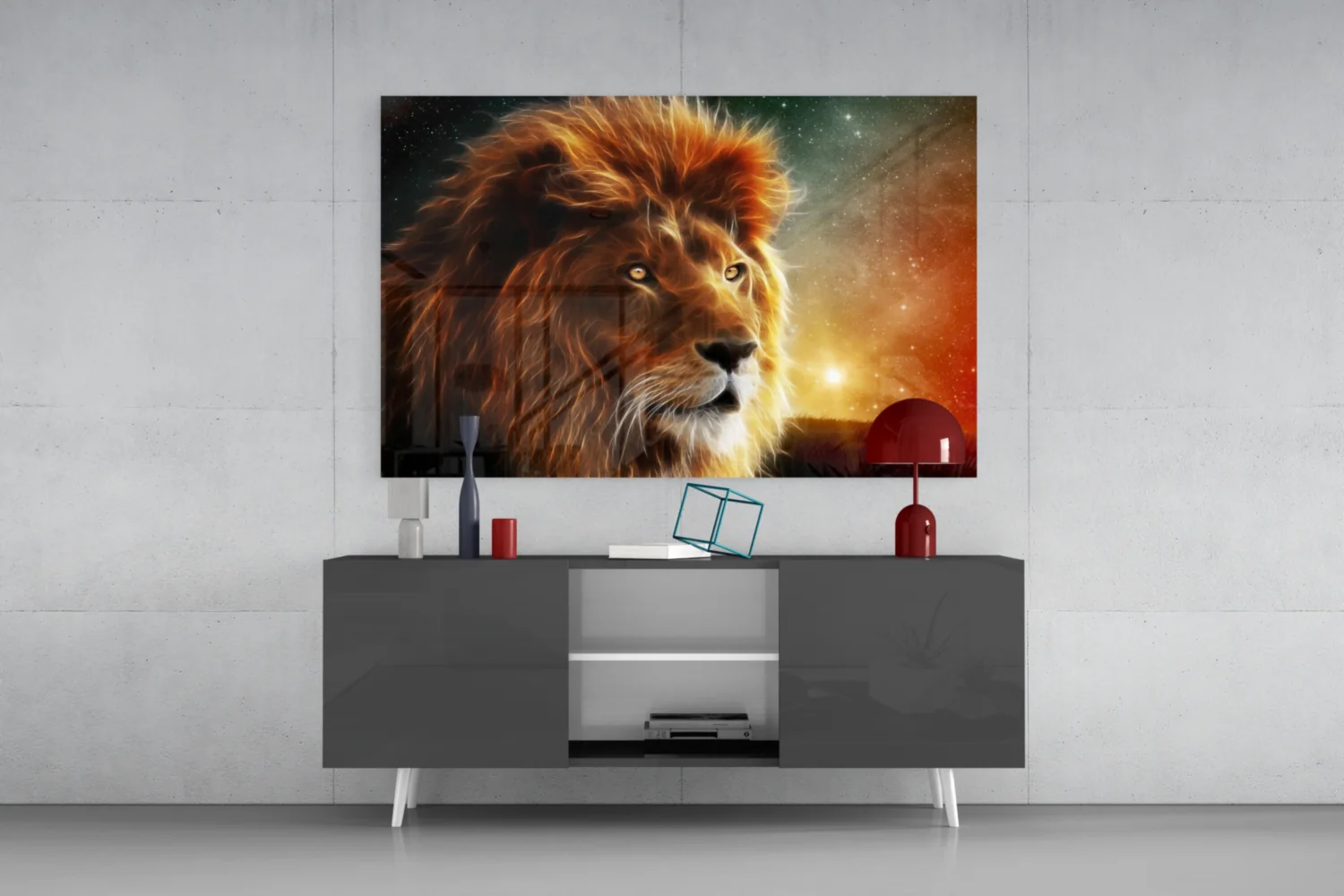 Cosmic Sunset Golden Lion Glass Wall Art - Image 9