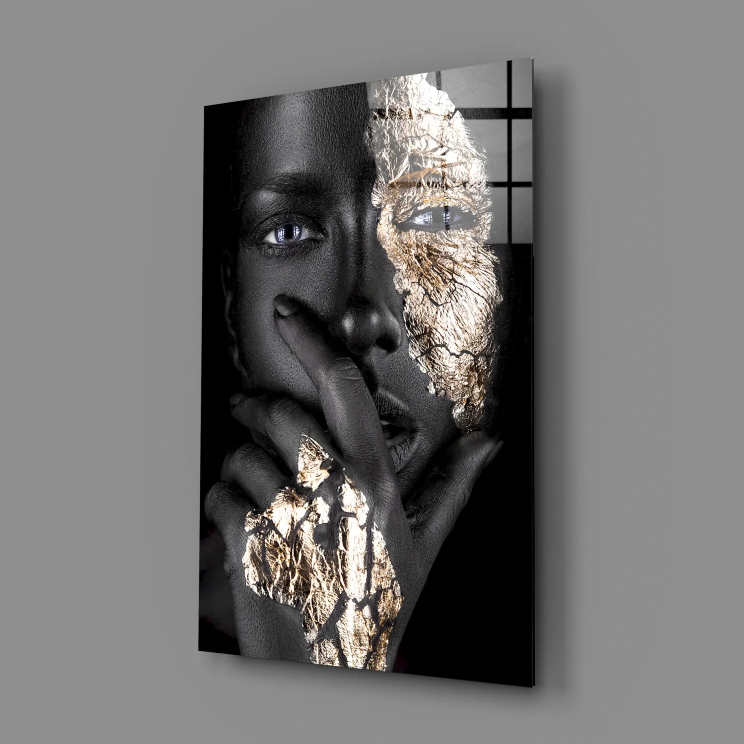 Cracked Gold Half Face Glass Wall Art - Image 2