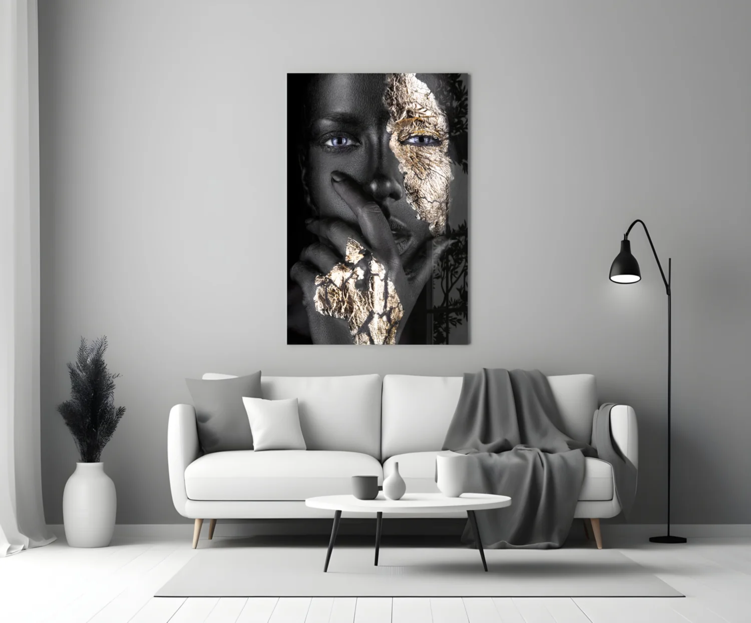 Cracked Gold Half Face Glass Wall Art - Image 3