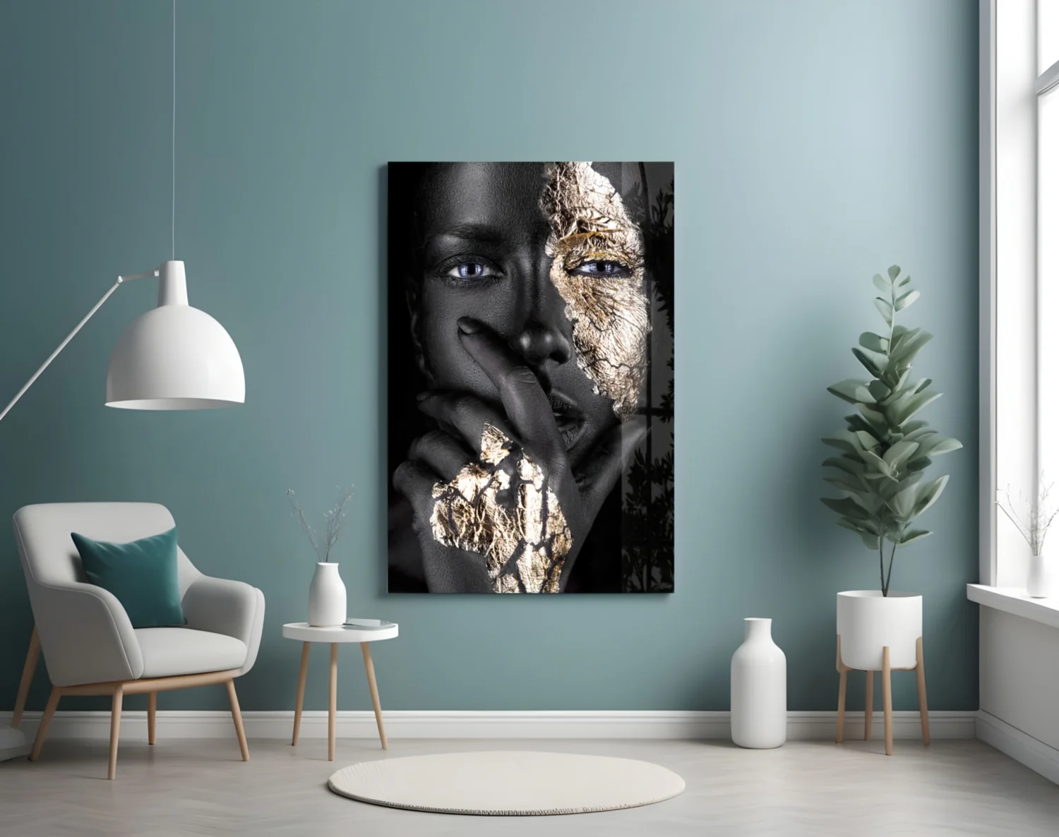 Cracked Gold Half Face Glass Wall Art - Image 4