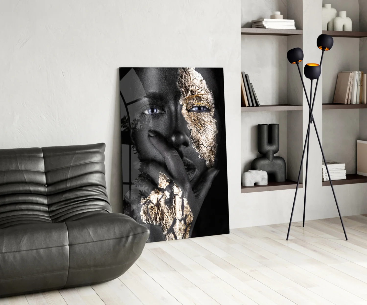 Cracked Gold Half Face Glass Wall Art - Image 5