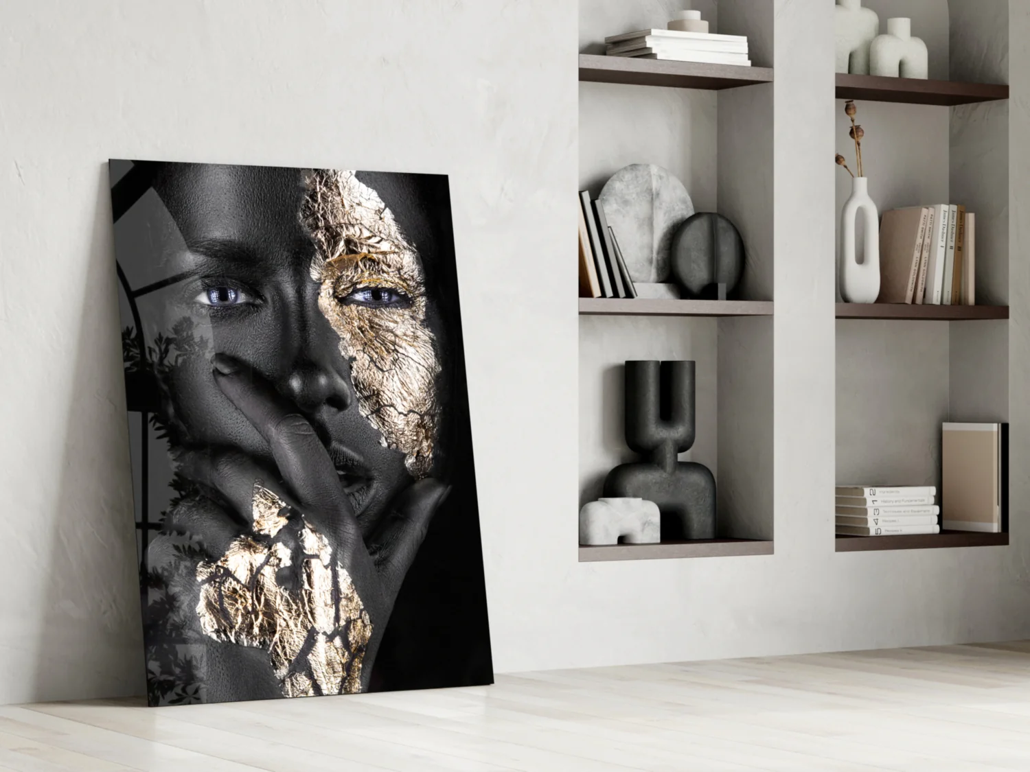 Cracked Gold Half Face Glass Wall Art - Image 6