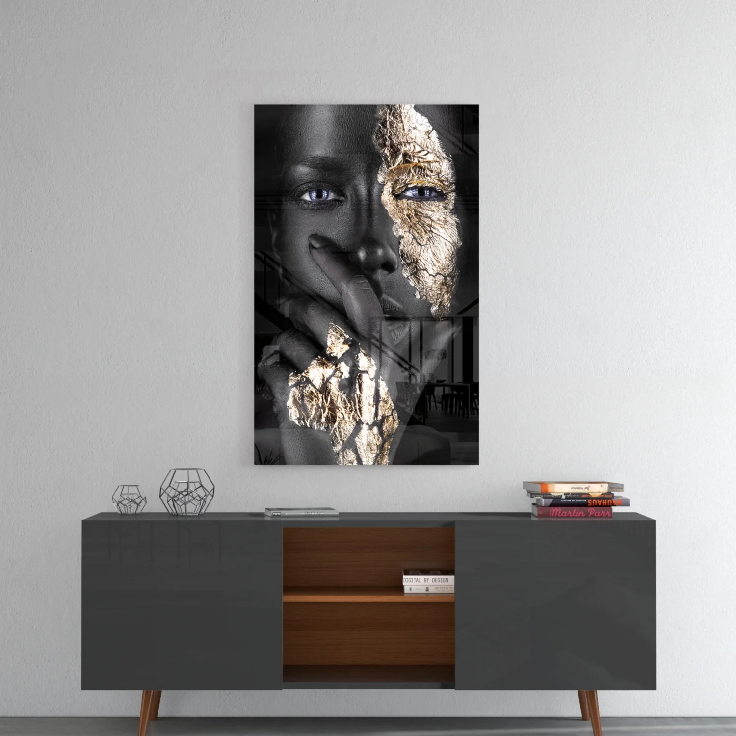 Cracked Gold Half Face Glass Wall Art - Image 8