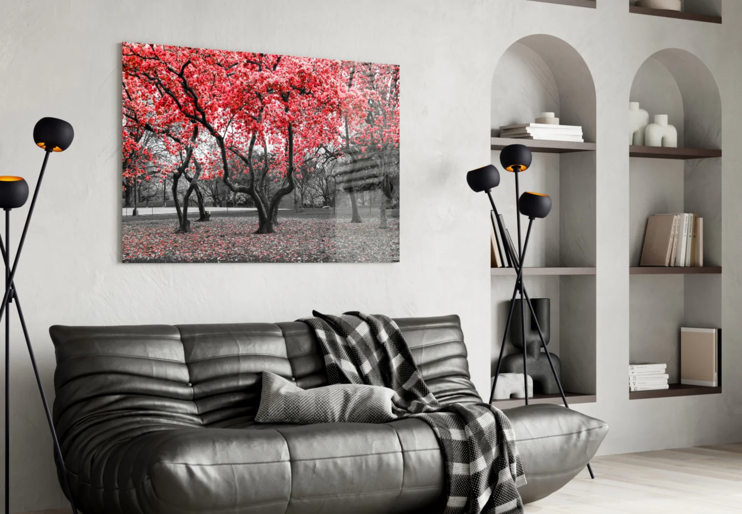Crimson Autumn Park Trees Glass Wall Art - Image 5