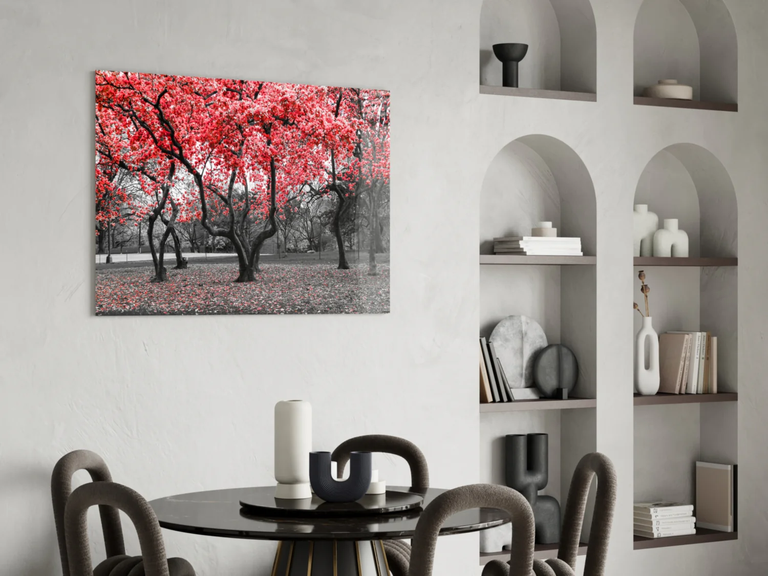 Crimson Autumn Park Trees Glass Wall Art - Image 6