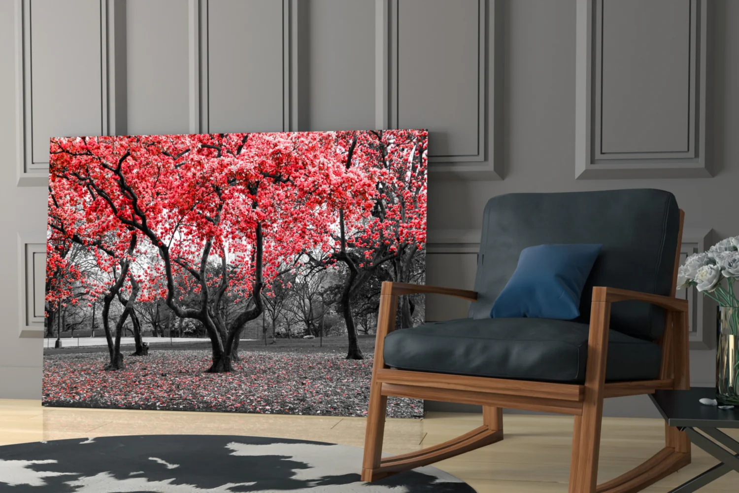 Crimson Autumn Park Trees Glass Wall Art - Image 7