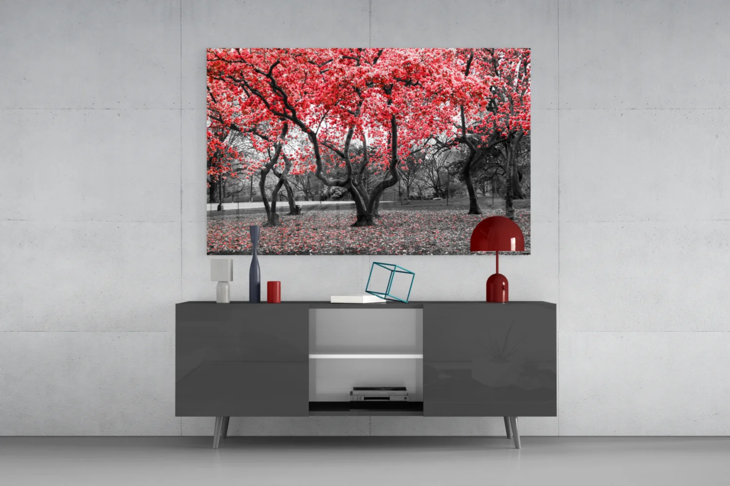 Crimson Autumn Park Trees Glass Wall Art - Image 9