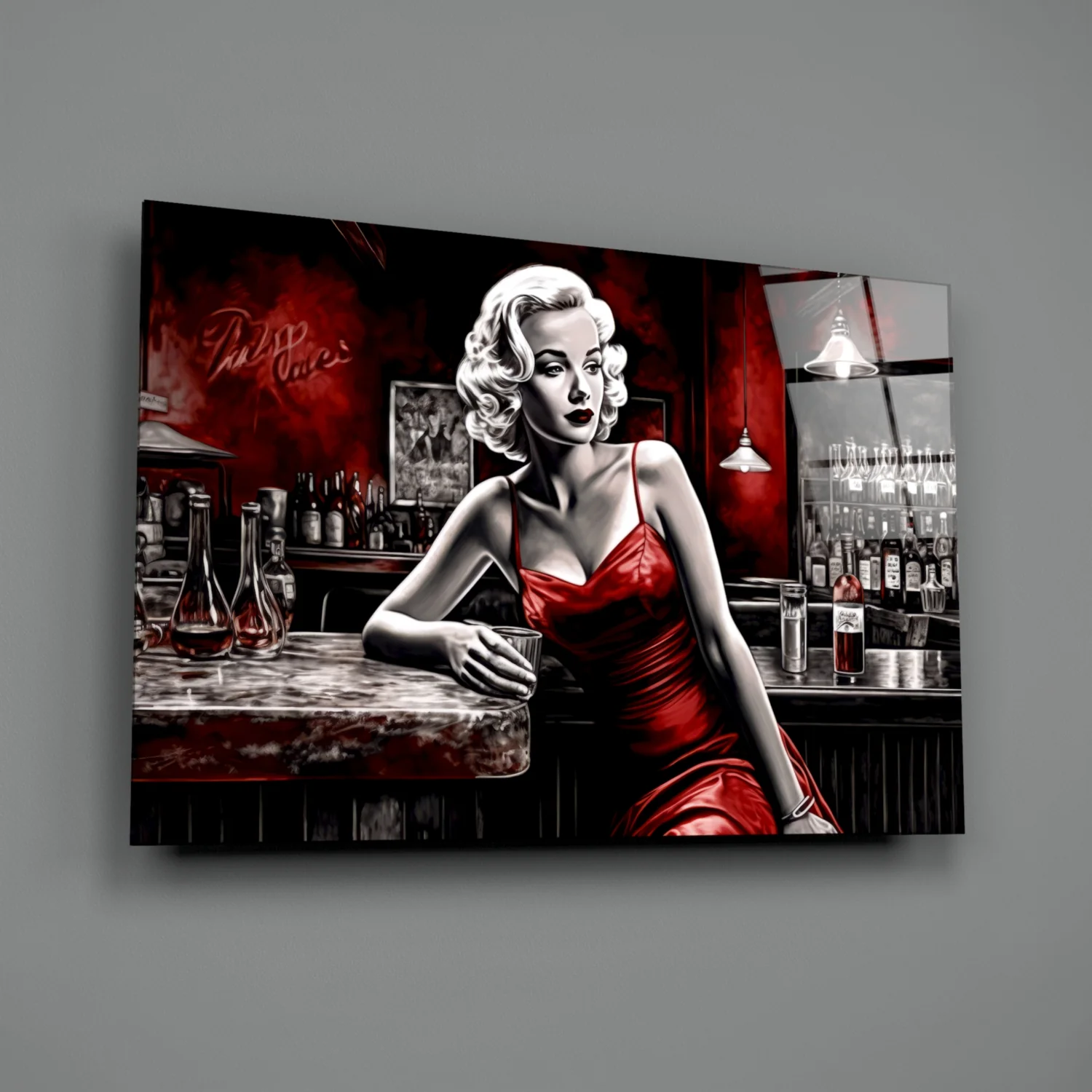 Crimson Bar Blonde with Cocktail Glass Wall Art - Image 2