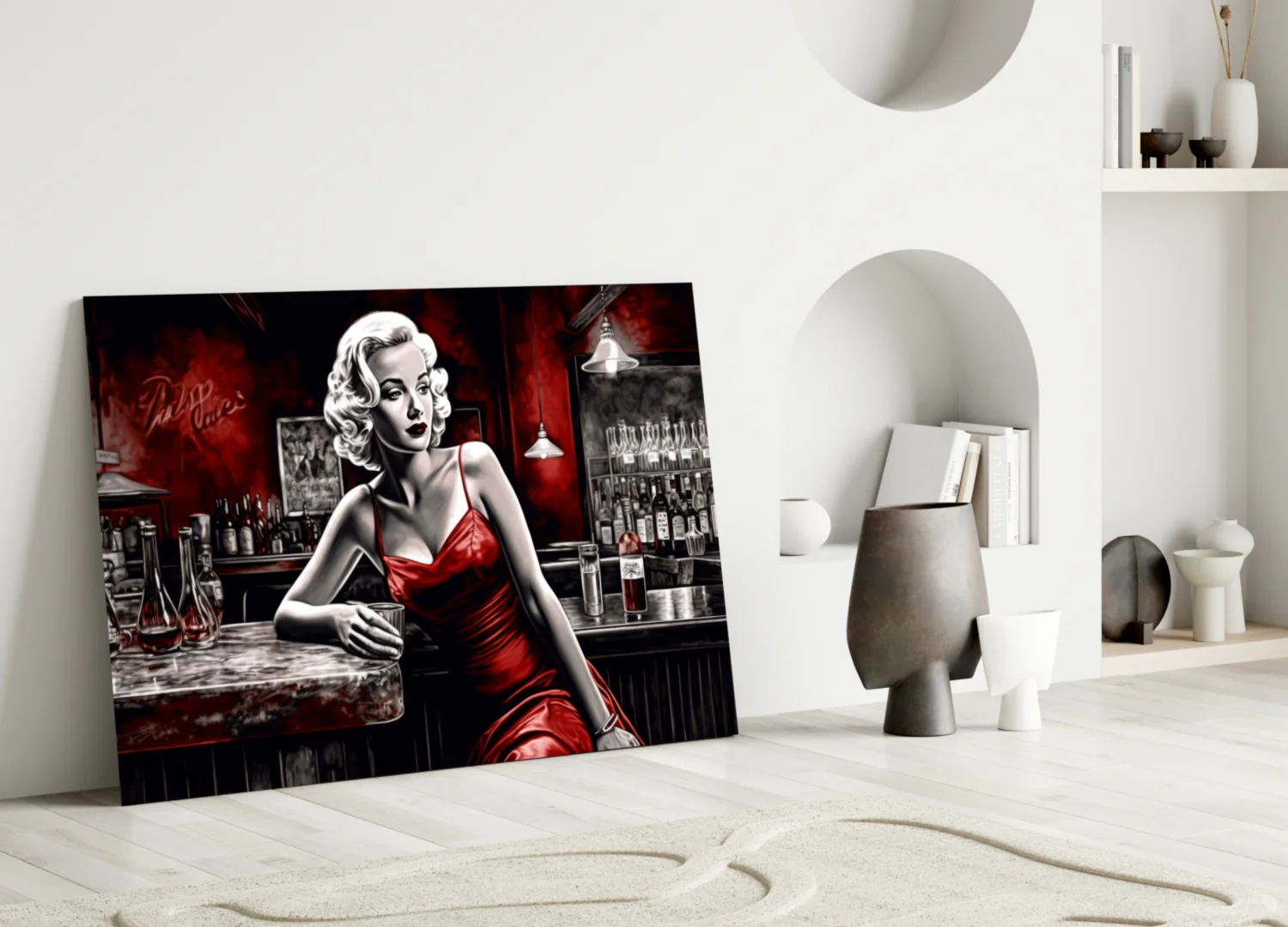 Crimson Bar Blonde with Cocktail Glass Wall Art - Image 3