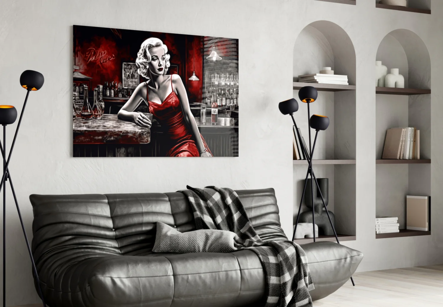Crimson Bar Blonde with Cocktail Glass Wall Art - Image 4