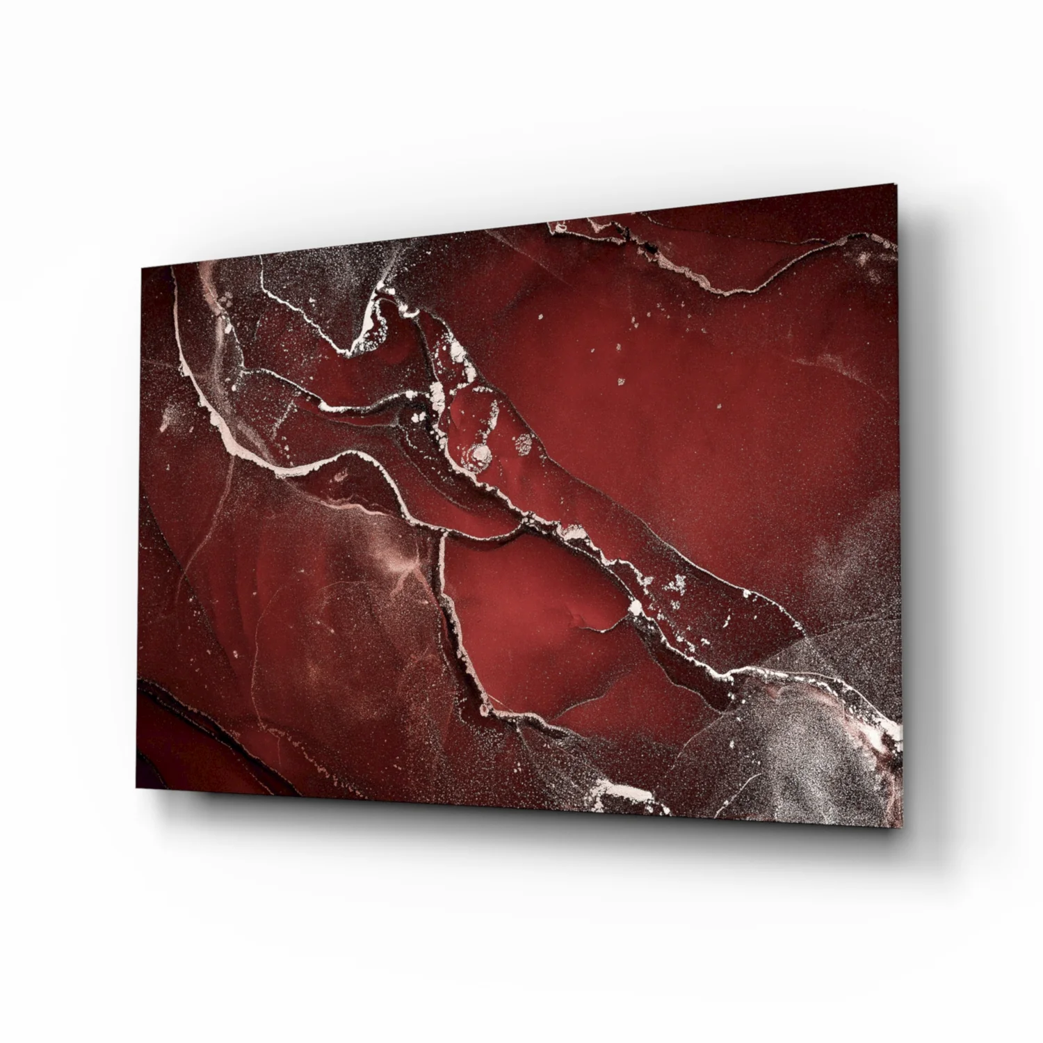 Crimson Red Veined Marble Glass Wall Art - Image 2