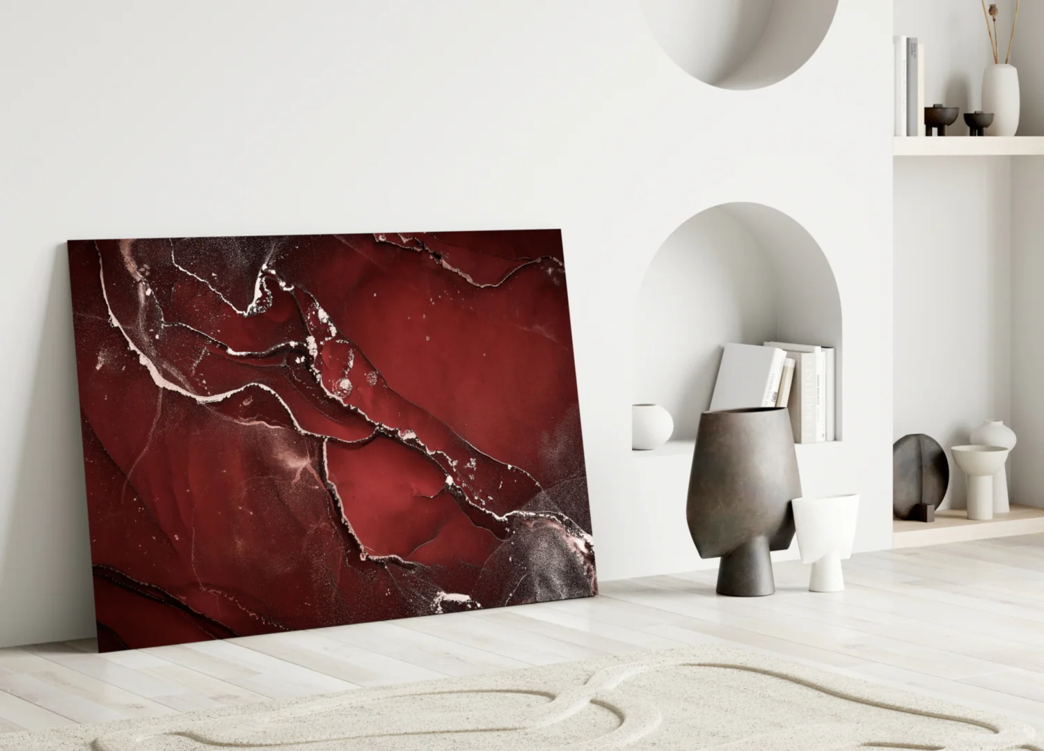Crimson Red Veined Marble Glass Wall Art - Image 4