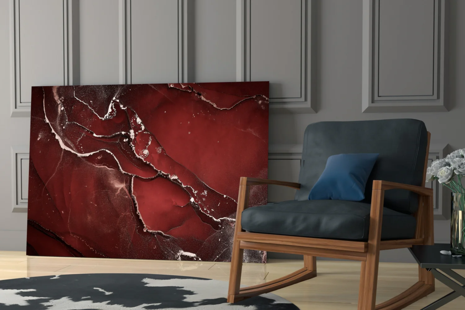 Crimson Red Veined Marble Glass Wall Art - Image 7