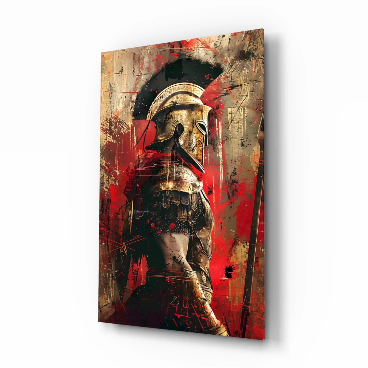 Crimson Splatter Gladiator Glass Wall Art - Image 2