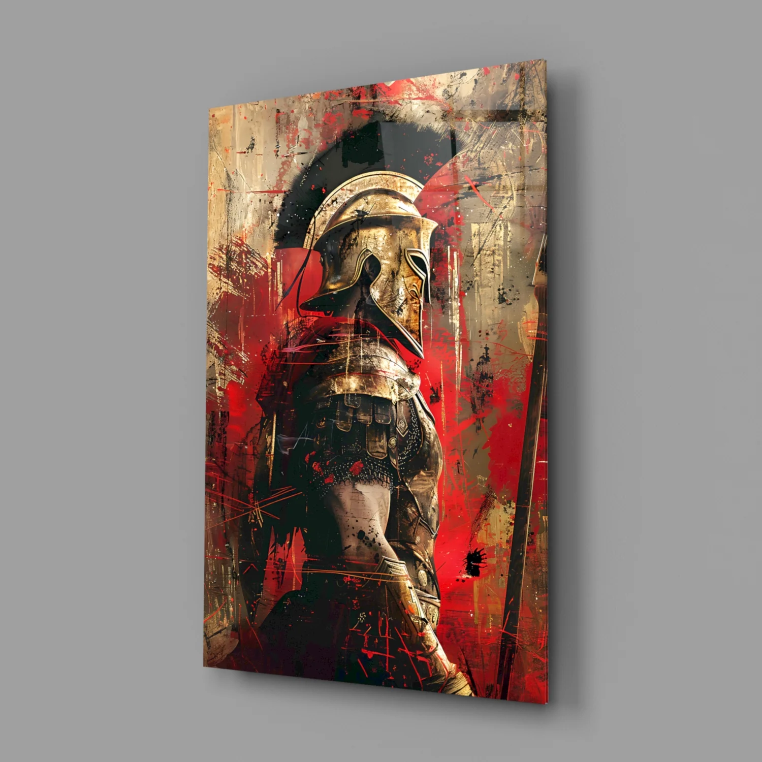 Crimson Splatter Gladiator Glass Wall Art - Image 3