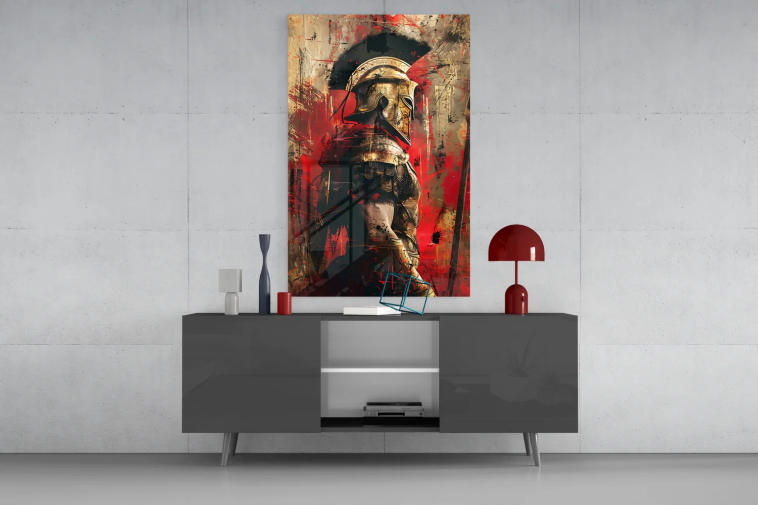 Crimson Splatter Gladiator Glass Wall Art - Image 9